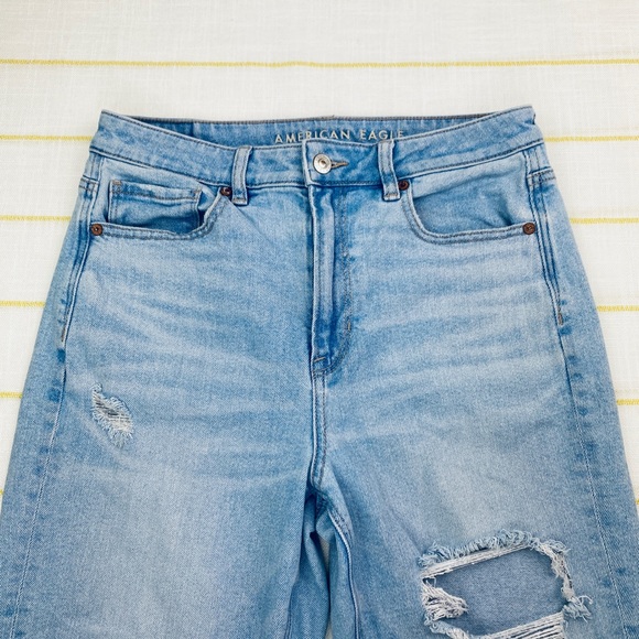 American Eagle High Rise Ripped Mom Straight Jean in indigo medium wash - Picture 2 of 8